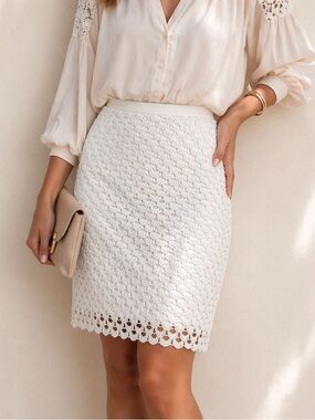 🆕 TAHARI ASL White Lace Pencil Skirt Size 6 Boho Chic High Waist Lined NWT